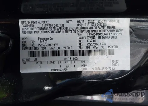 2015 Ford C-Max Energi Sel z USA, uszkodzony, nr VIN 1FADP5CU4FL106831